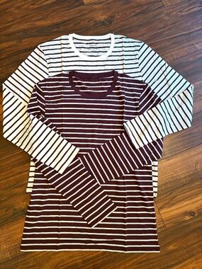 Grana Peruvian Pima Cotton Striped Long Sleeve Tee Shirts Large Set of 2 NWT